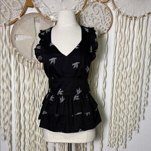 Anthropologie | Girls From Savoy Sparrow Embroidered Halter Top Blouse Size 6